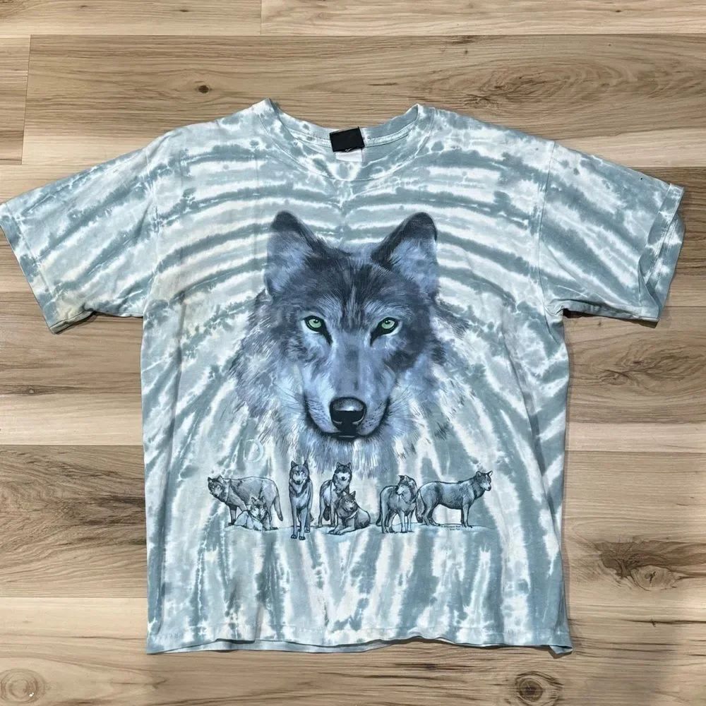 Liquid Blue Wolf Y2K Tie Dye Short Sleeve Tee Shirt Men’s Medium